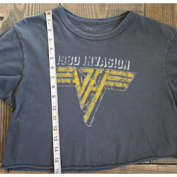 Vintage 90s Van Halen T Shirt Womens Small Cropped Gray Grunge Rock Tee Raw Hem - Picture 5 of 5
